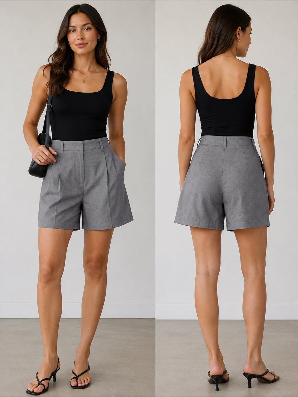 CUPSHE Women’s Gray High Rise Tailored Pleated Shorts Size S NWT